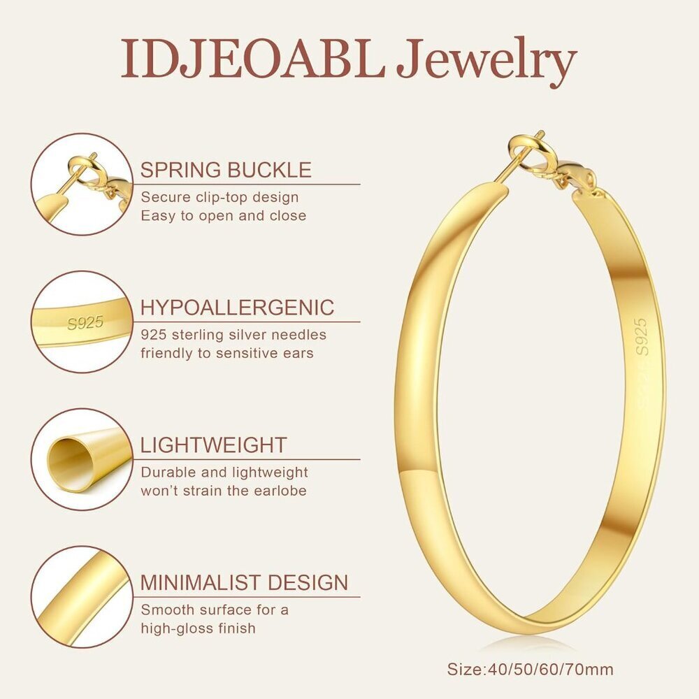 Large 50mm Gold Plated Hoop Earrings – Stylish Comfort for Sensitive Skin - Picture 3 of 6
